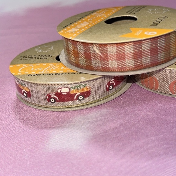 Crafters Square Ribbon Lot of 3 - 3 yards each Fall theme Pumpkin Thanksgiving - Picture 2 of 6